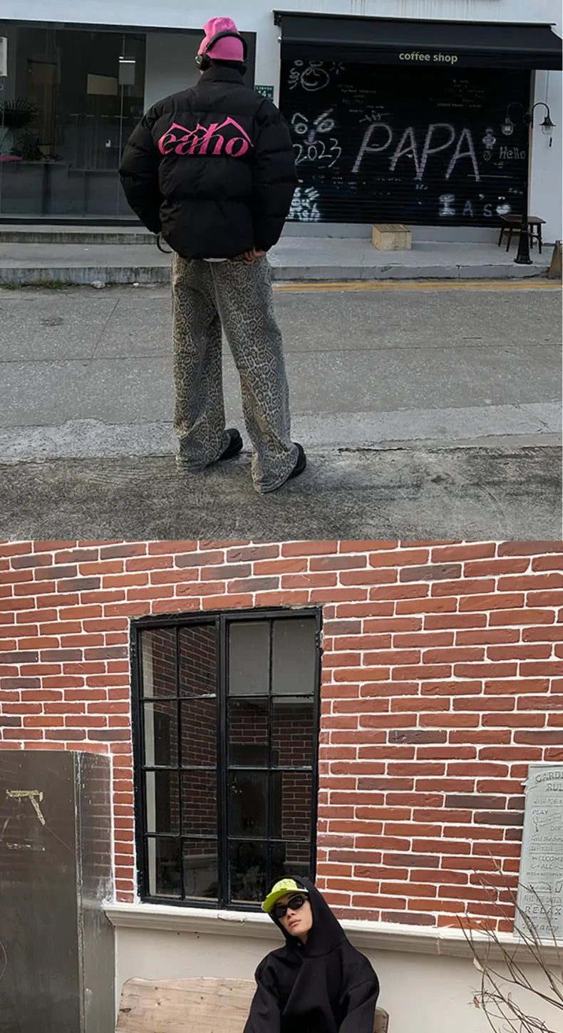 Camo Leopard Print Jeans for Men & Women Loose Straight Fit Camo Colors