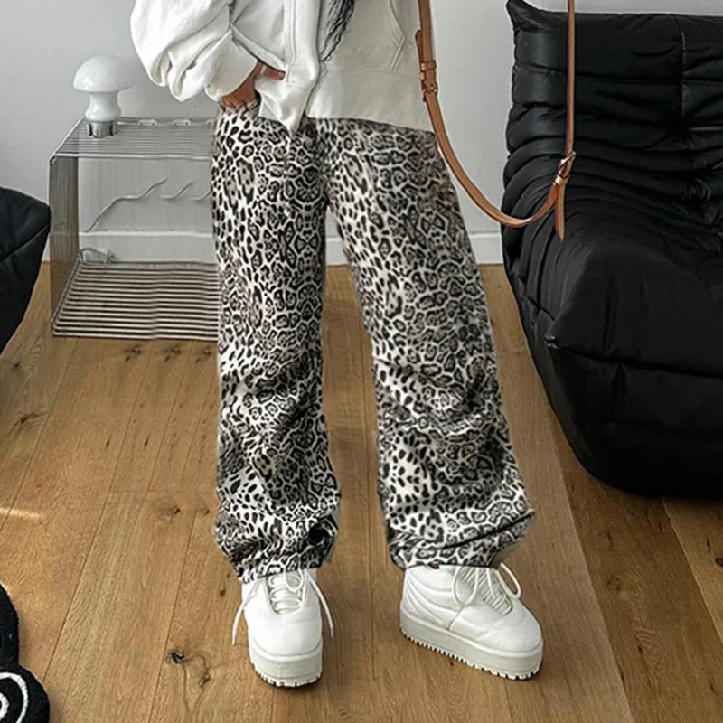 Women's Grey Leopard Print Cargo Pants | Vintage Y2K Style | Camo Colors