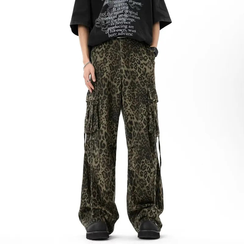 Cyber Y2K Leopard Baggy Stacked Cargo Jeans | Streetwear Style | Camo Colors