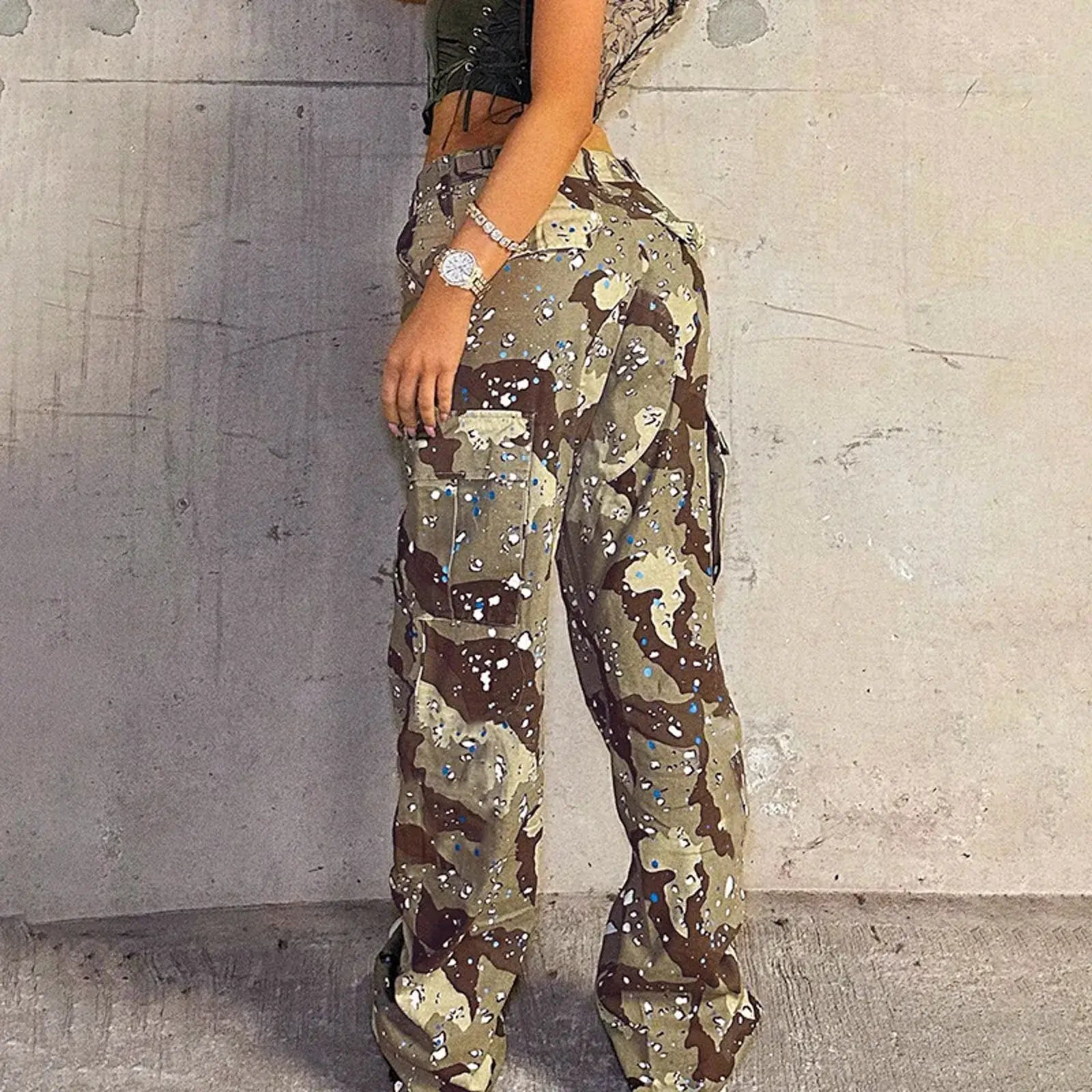 Y2K High Waist Cargo Pants – Multiple Pockets, Relaxed Fit | Camo Colors