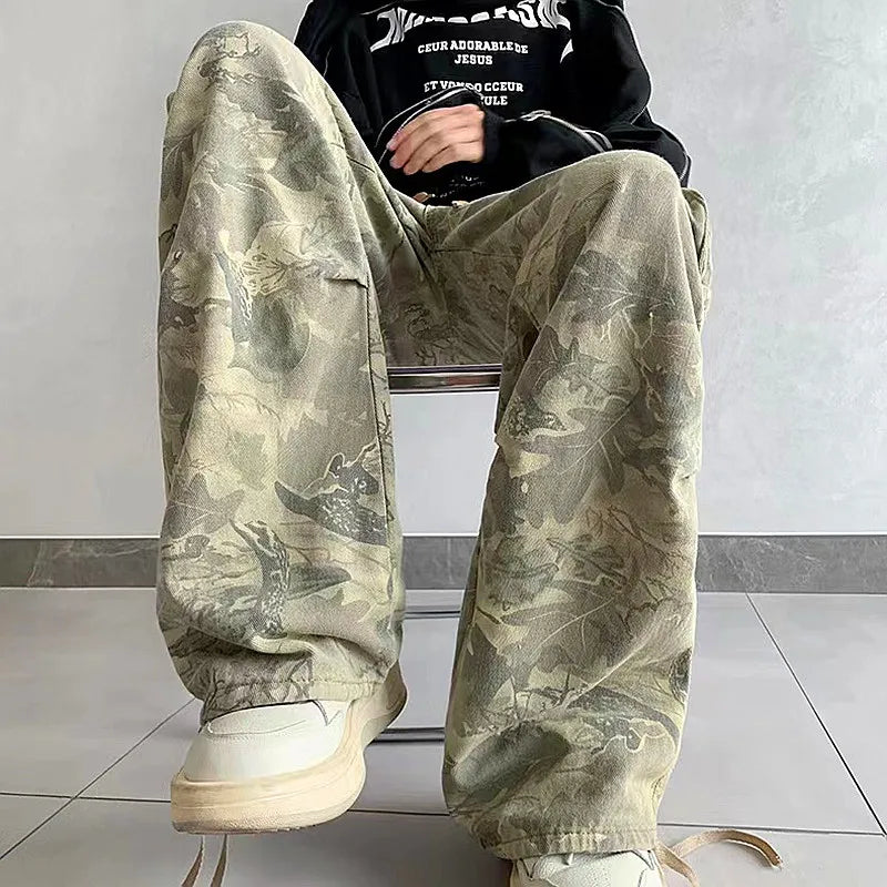 Y2K Baggy Camouflage Cargo Jeans with Side Pockets | Camo Colors