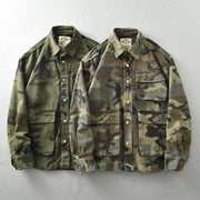 Men’s Washed Camo Cargo Jacket – Heavy-Duty Multi-Pocket Coat | Camo Colors