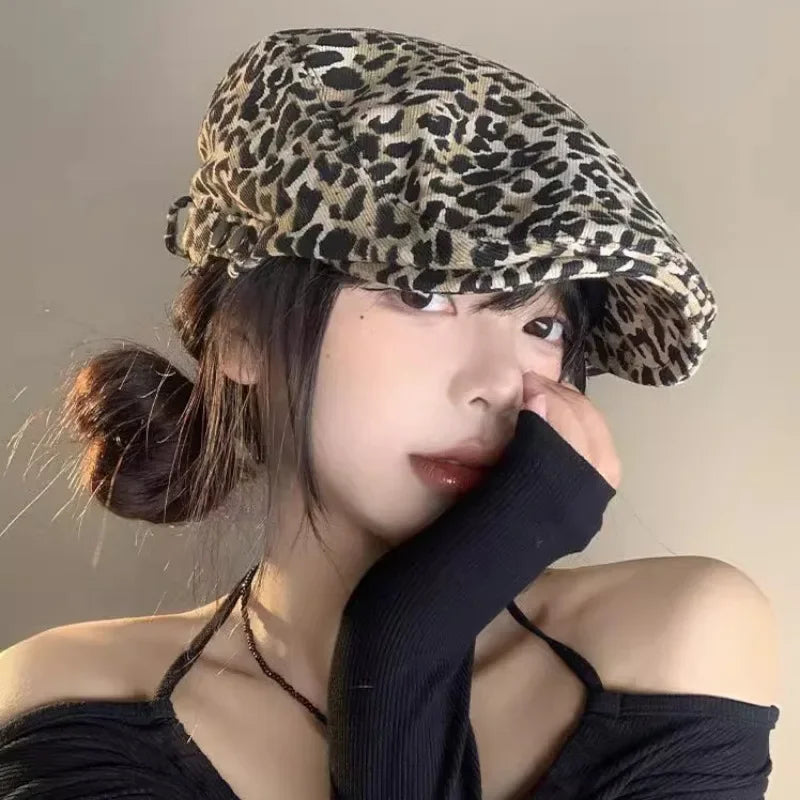 Retro Leopard Print Beret - Stylish Winter Cotton Hat | Camo Colors