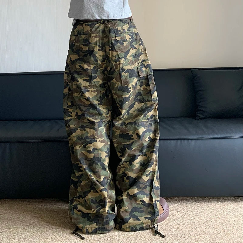 American Camo Workwear Pants Men Loose Straight Wide-Leg Camo Colors