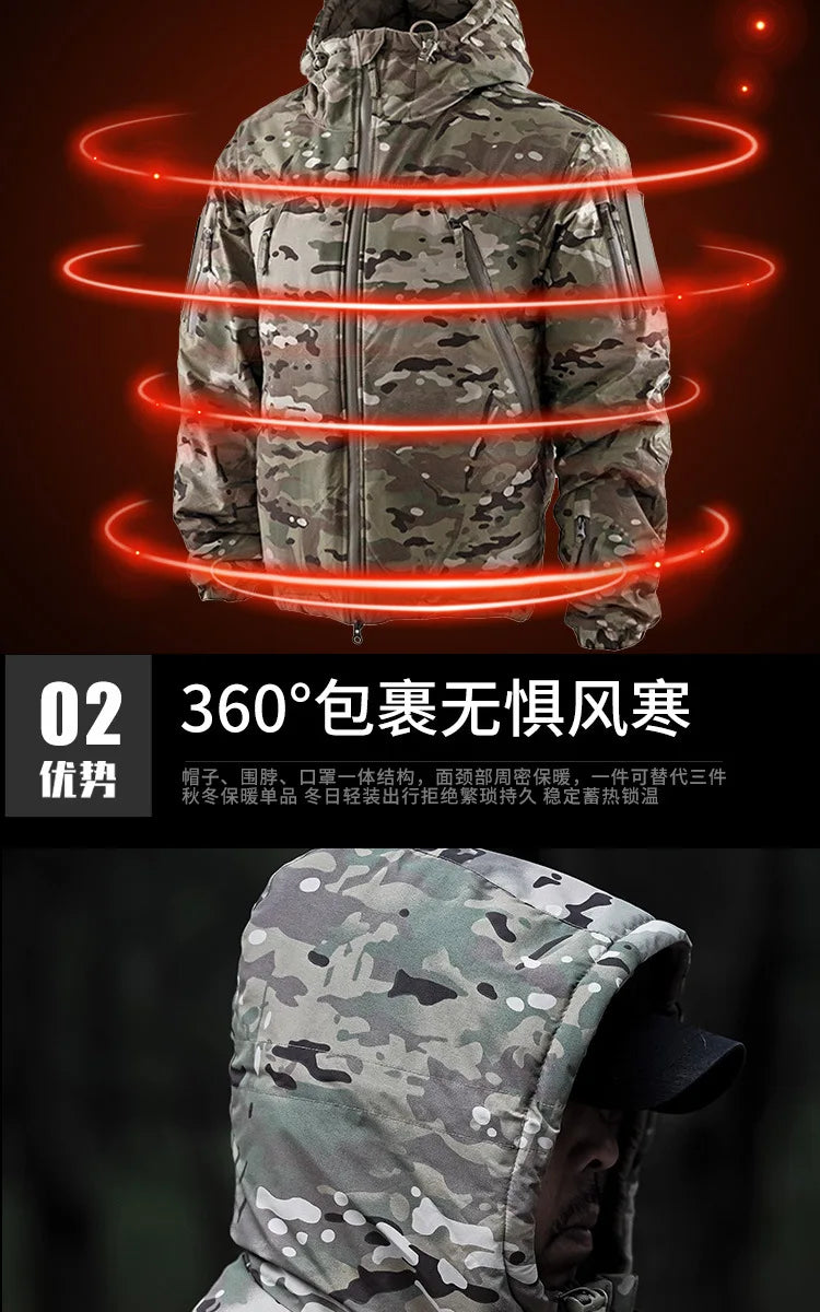 Men's Winter Hunting Jacket: Heavyweight Cotton, Windproof Camo Camo Colors