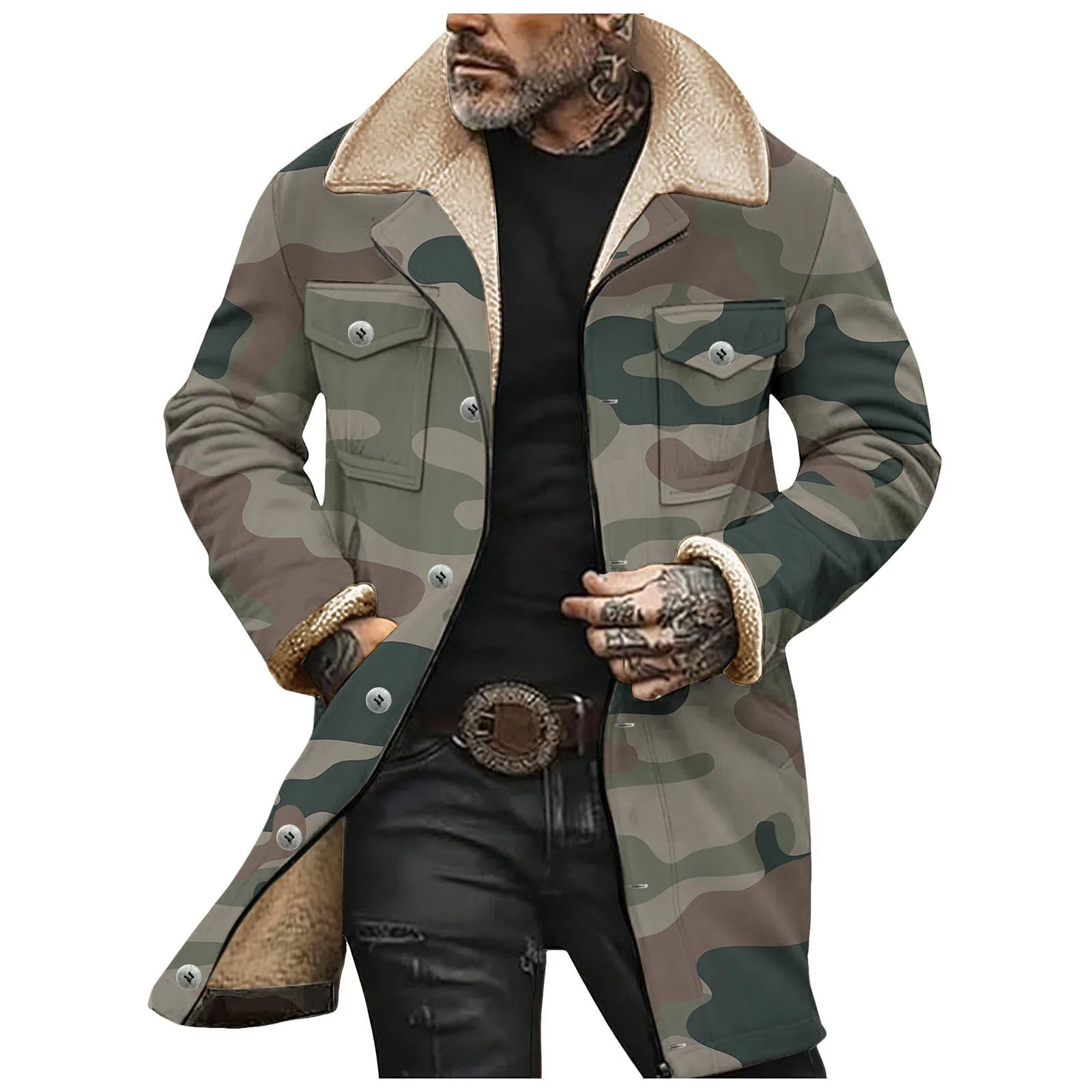 Men’s 3D Printed Vintage Military Jacket | Camo Colors