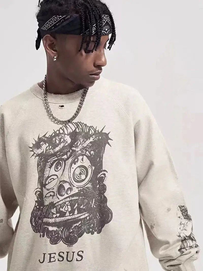 Vintage Graffiti Print Fleece Hoodie – Street Style | Camo Colors