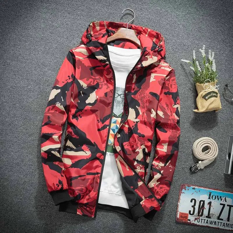 Men's Camo Hooded Windbreaker – Casual Spring Jacket | Camo Colors