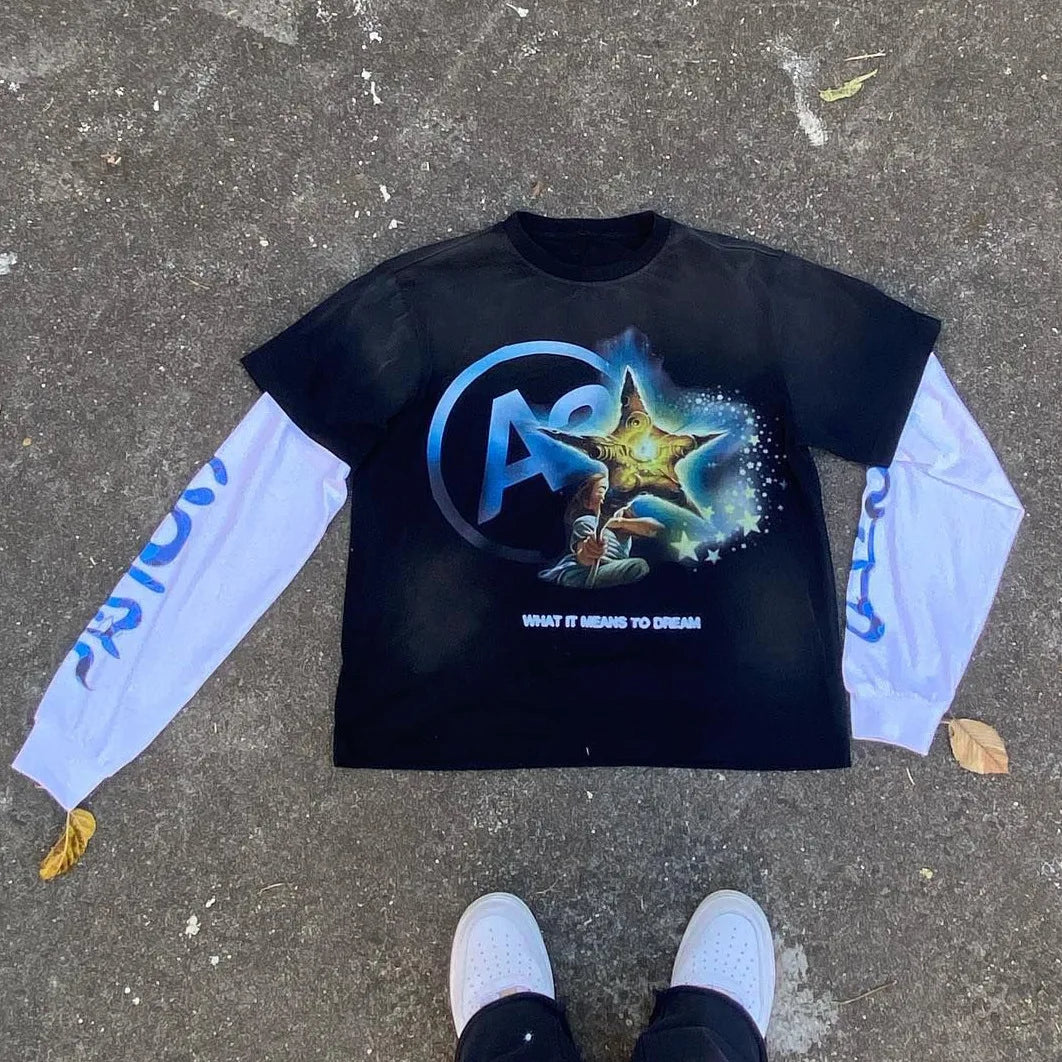 American Y2K Camo T-Shirt Women's Splicing Lettered Long Sleeve Camo Colors