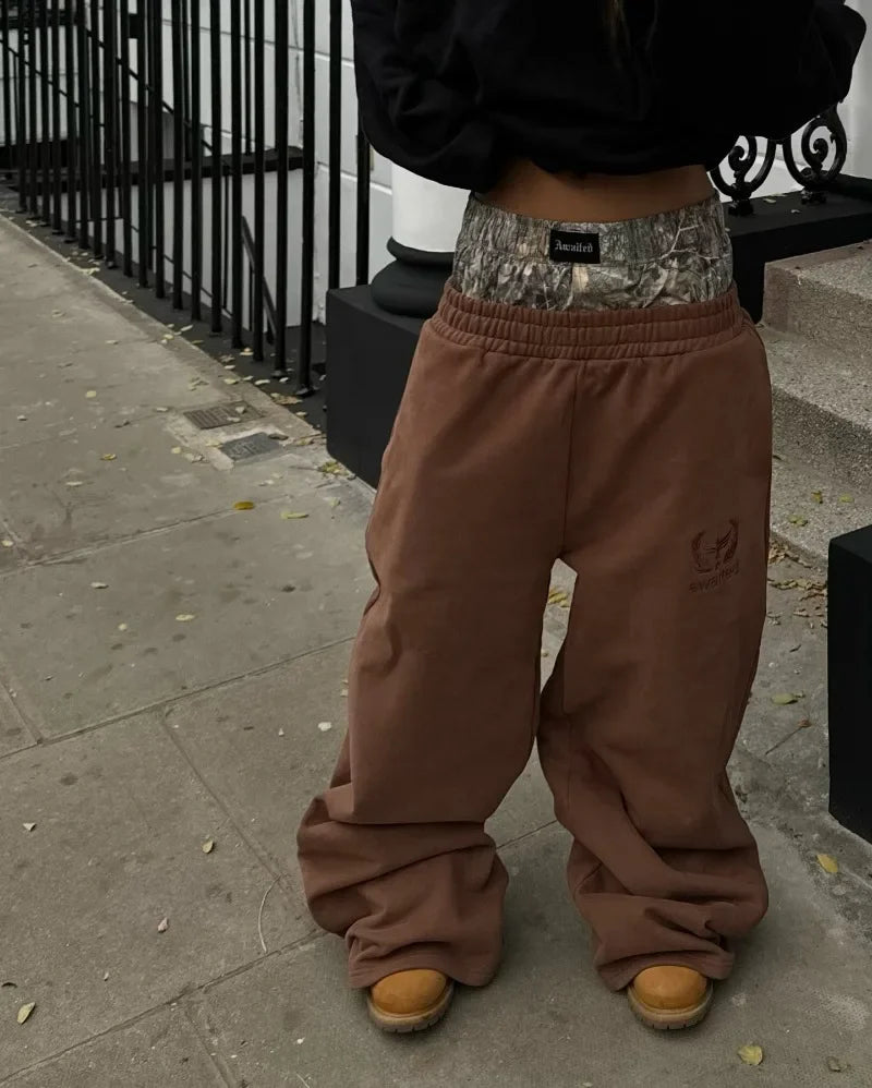 Retro Hip Hop Camo Wide-Leg Sweatpants Women Y2K Streetwear Camo Colors