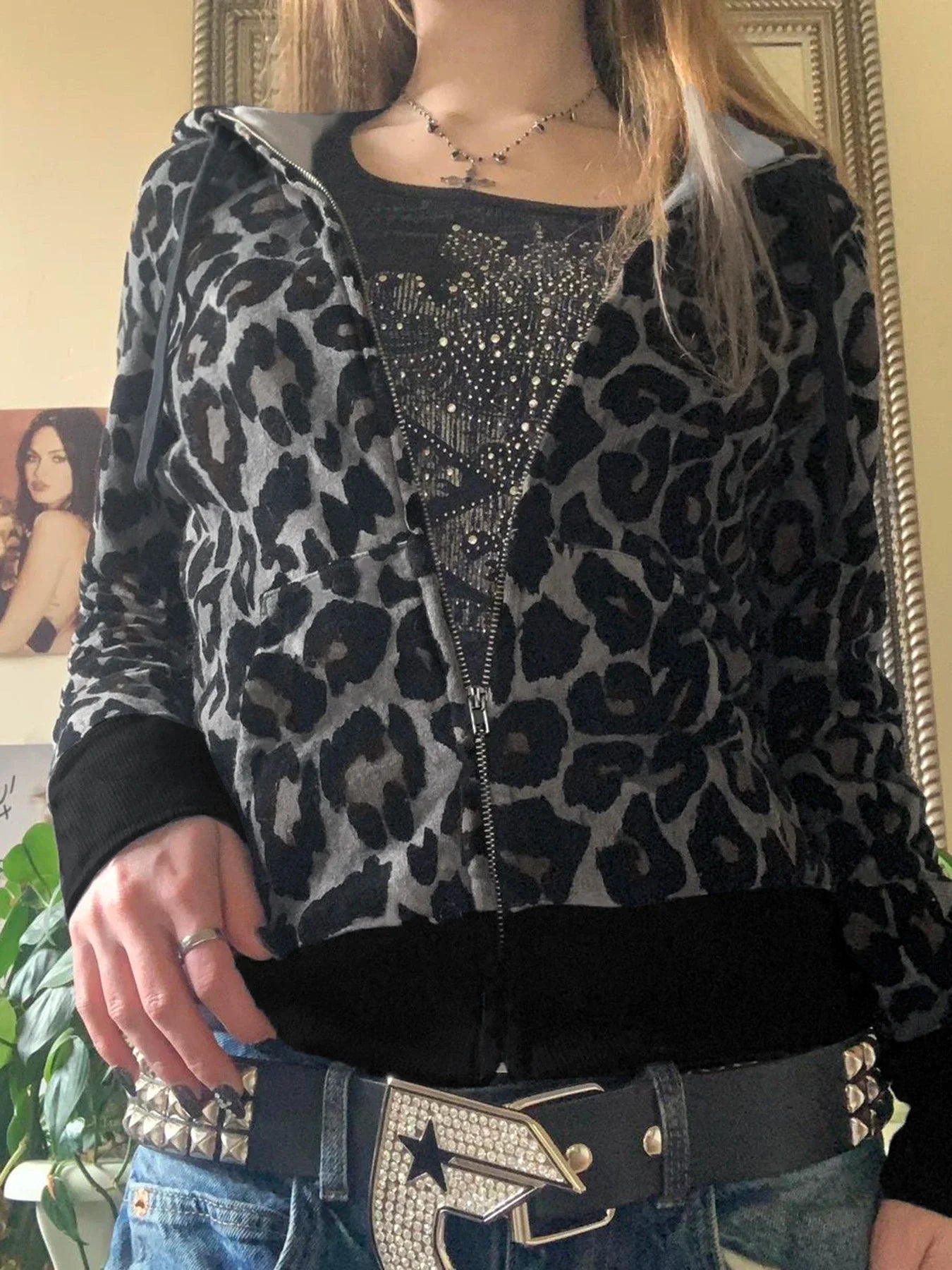 Y2K Leopard Print Velvet Zip-Up Hoodie | Camo Colors