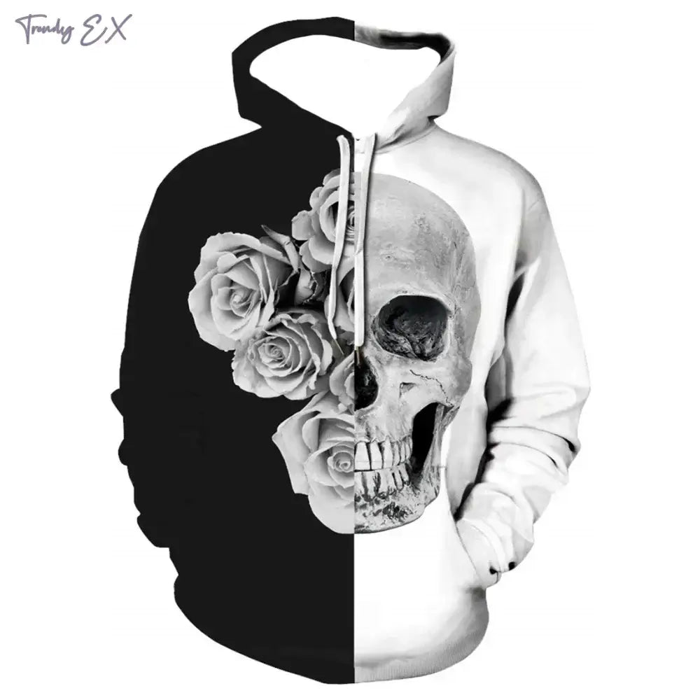 3D Skull Print Hoodie – Y2K Street Punk Pullover | Camo Colors