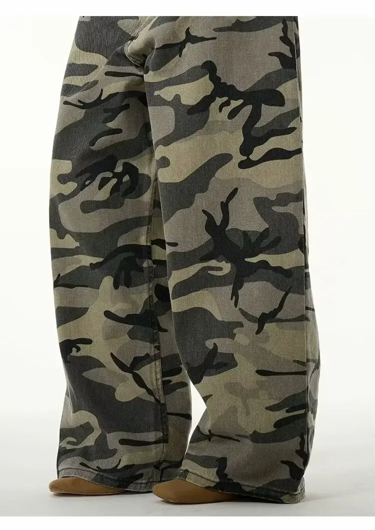 Vintage American Camouflage Straight-Leg Jeans | Camo Colors