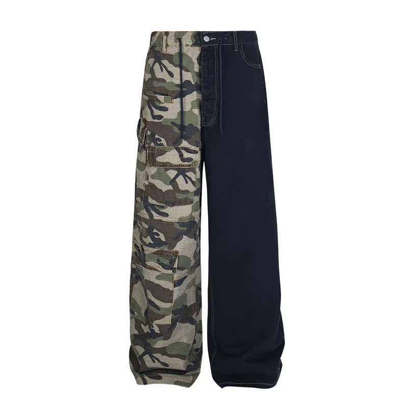 Men’s Vintage Camouflage Spliced Wide-Leg Cargo Pants | Camo Colors