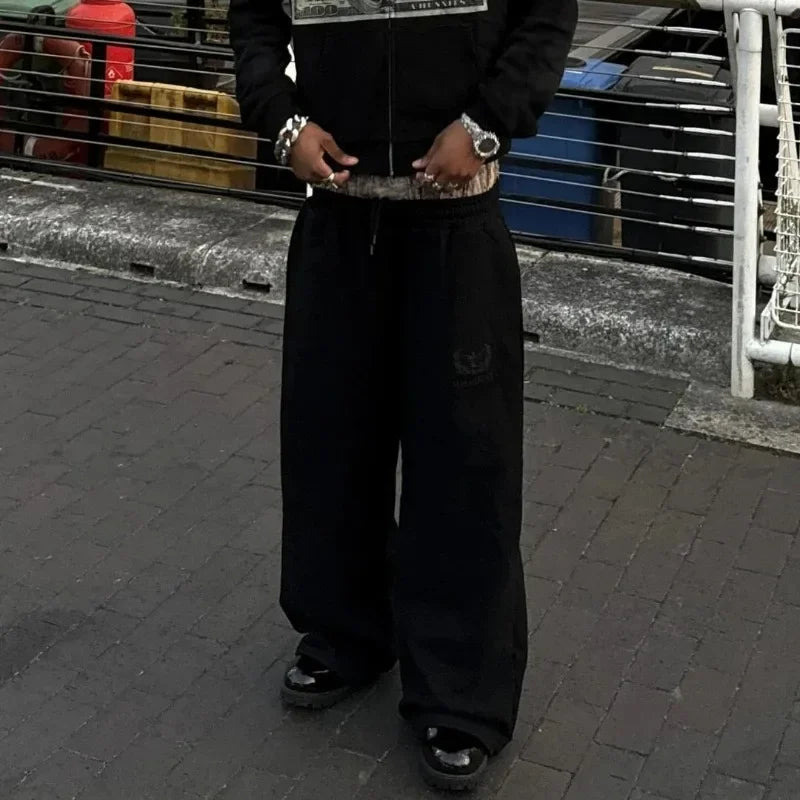 Retro Hip Hop Camo Wide-Leg Sweatpants Women Y2K Streetwear Camo Colors