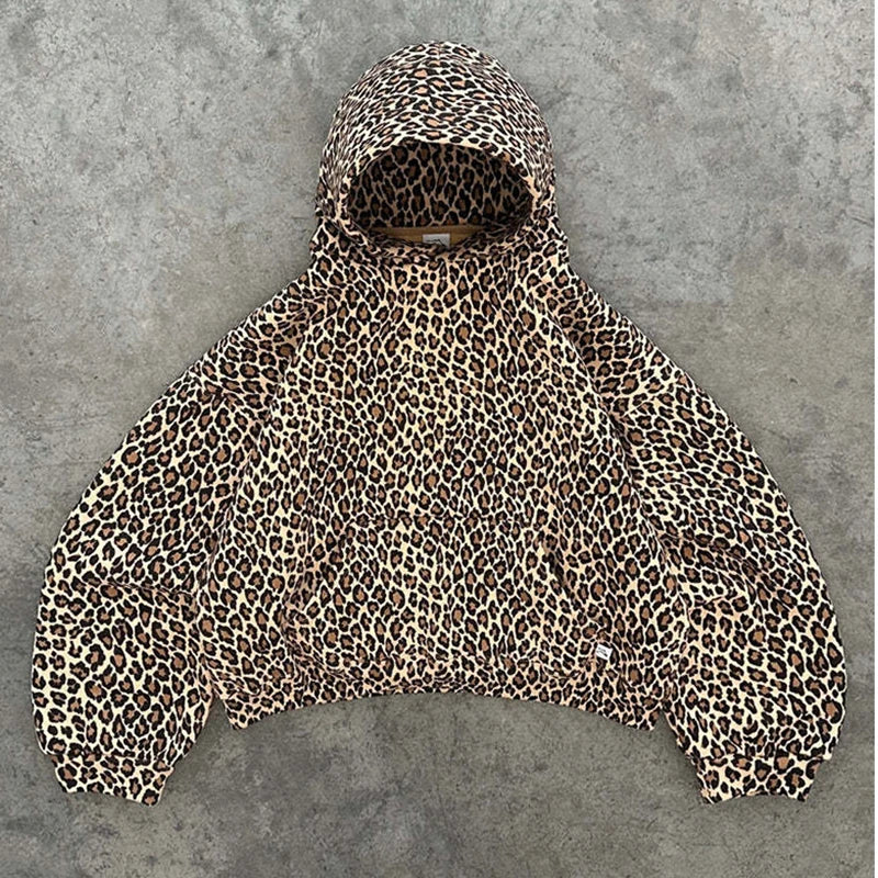 Y2K Streetwear Leopard Print Hoodie – Men's Oversized Pullover | Camo Colors