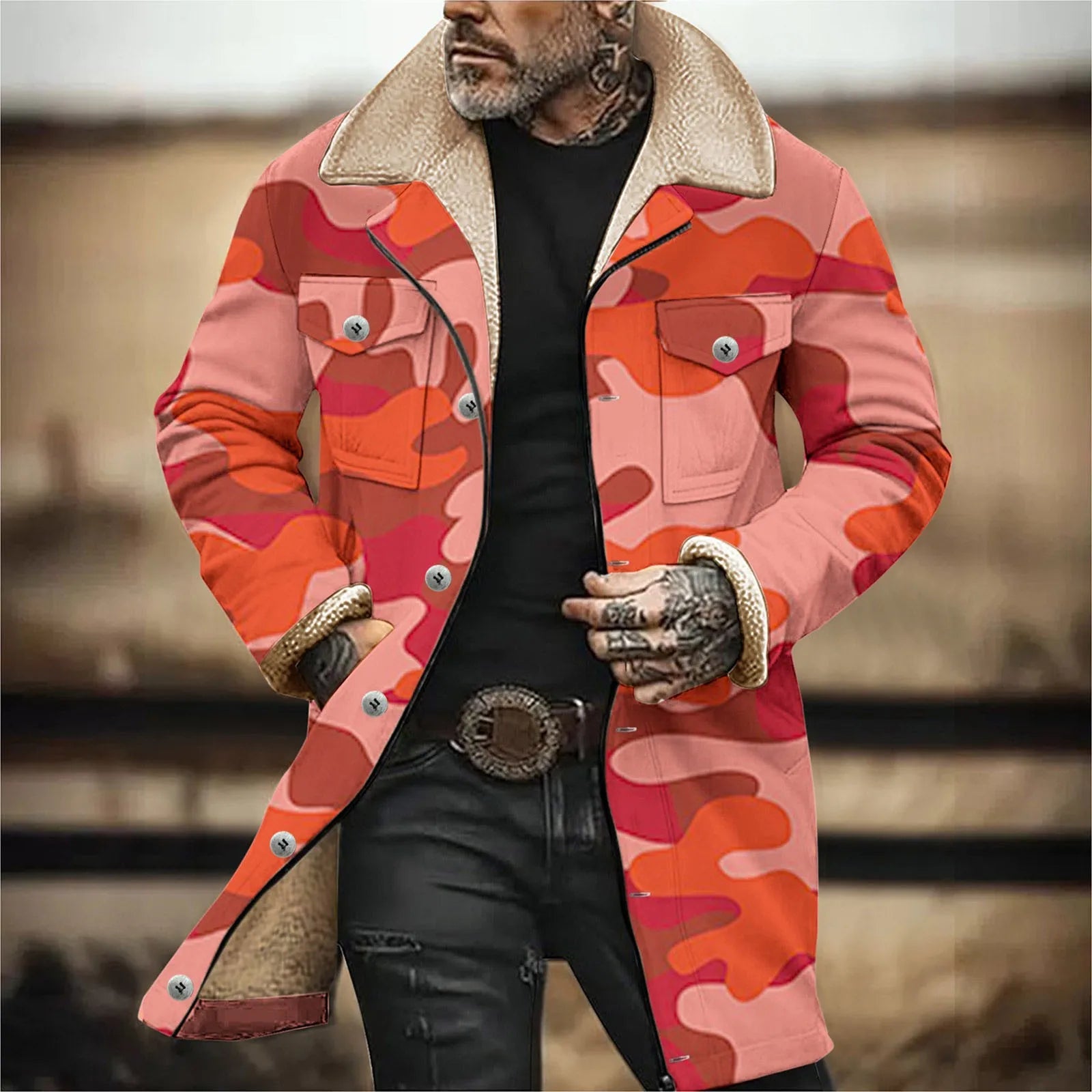 Men’s 3D Printed Vintage Military Jacket | Camo Colors