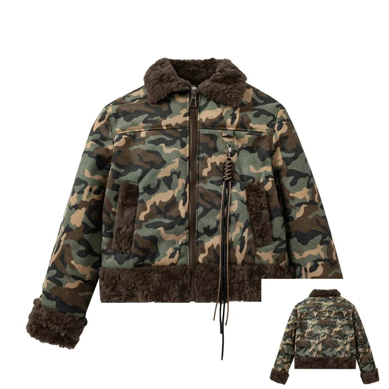 Women’s Camouflage Cropped Berber Fleece Jacket | Camo Colors