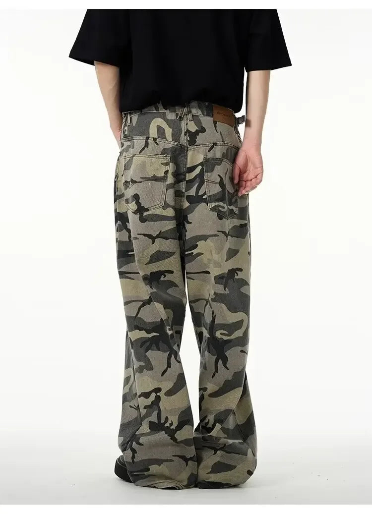 Vintage American Camouflage Straight-Leg Jeans | Camo Colors