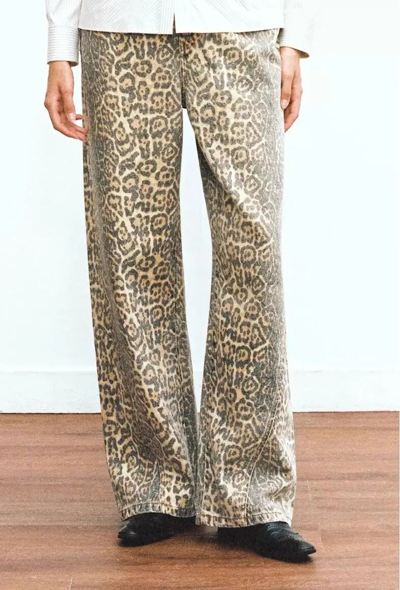 Women’s Retro Leopard Print Wide Leg Jeans | Y2K Hip-Hop Style | Camo Colors