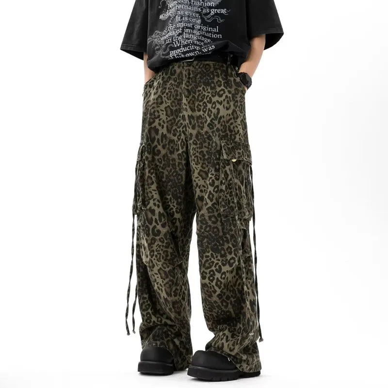 Cyber Y2K Leopard Baggy Stacked Cargo Jeans | Streetwear Style | Camo Colors
