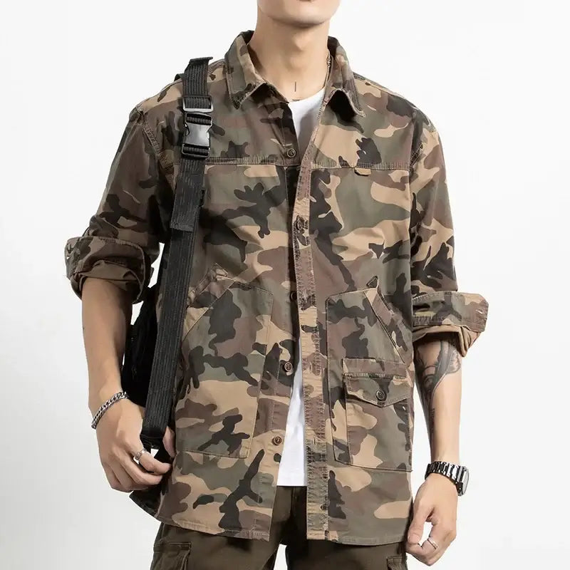 Autumn Men's Camouflage Military Shirt – Relaxed Fit Tactical Work Top | Camo Colors