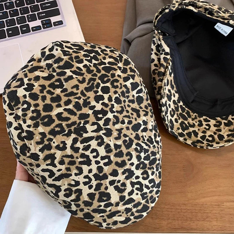 American Retro Leopard Print Duckbill Beret - Niche Fashion Hat | Camo Colors