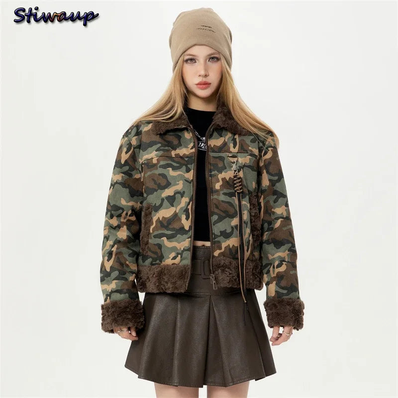 Women’s Camouflage Cropped Berber Fleece Jacket | Camo Colors