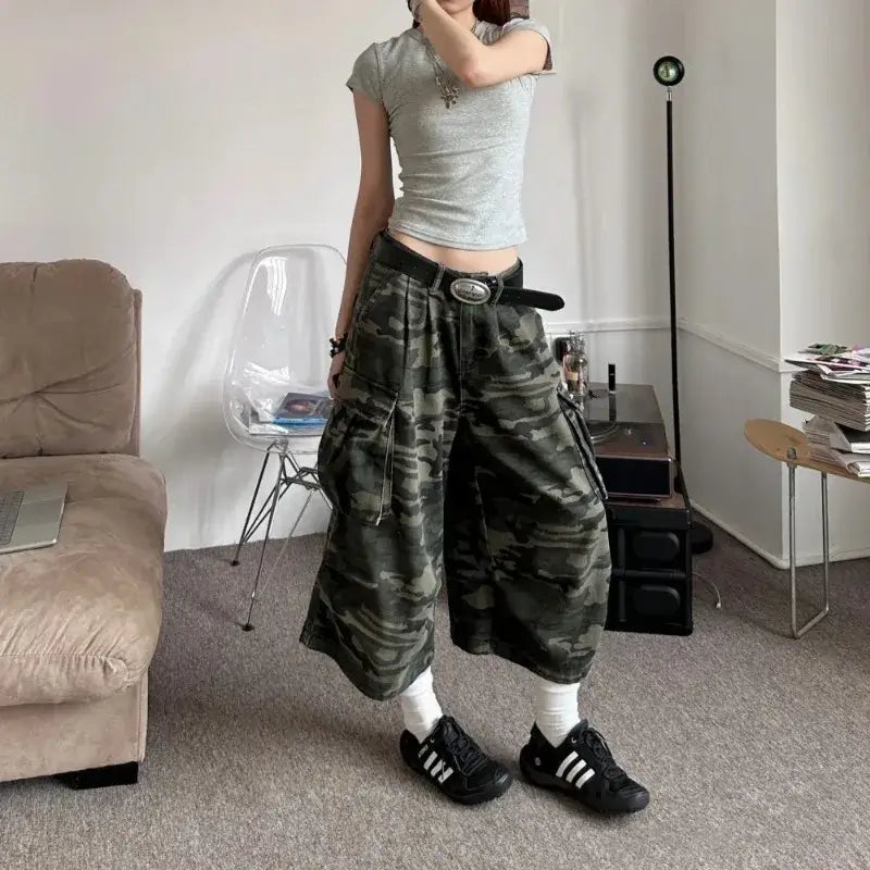 Unisex High Street Camo Denim Pants – Loose & Versatile | Camo Colors