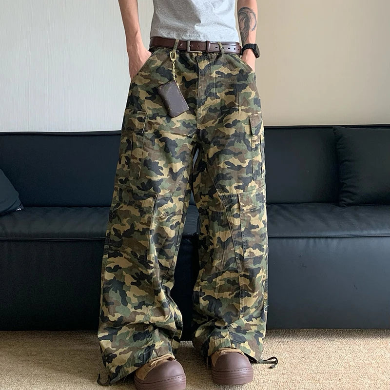 American Camo Workwear Pants Men Loose Straight Wide-Leg Camo Colors