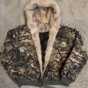 Women's Camouflage Bomber Jacket with Faux Fur Hood | Camo Colors