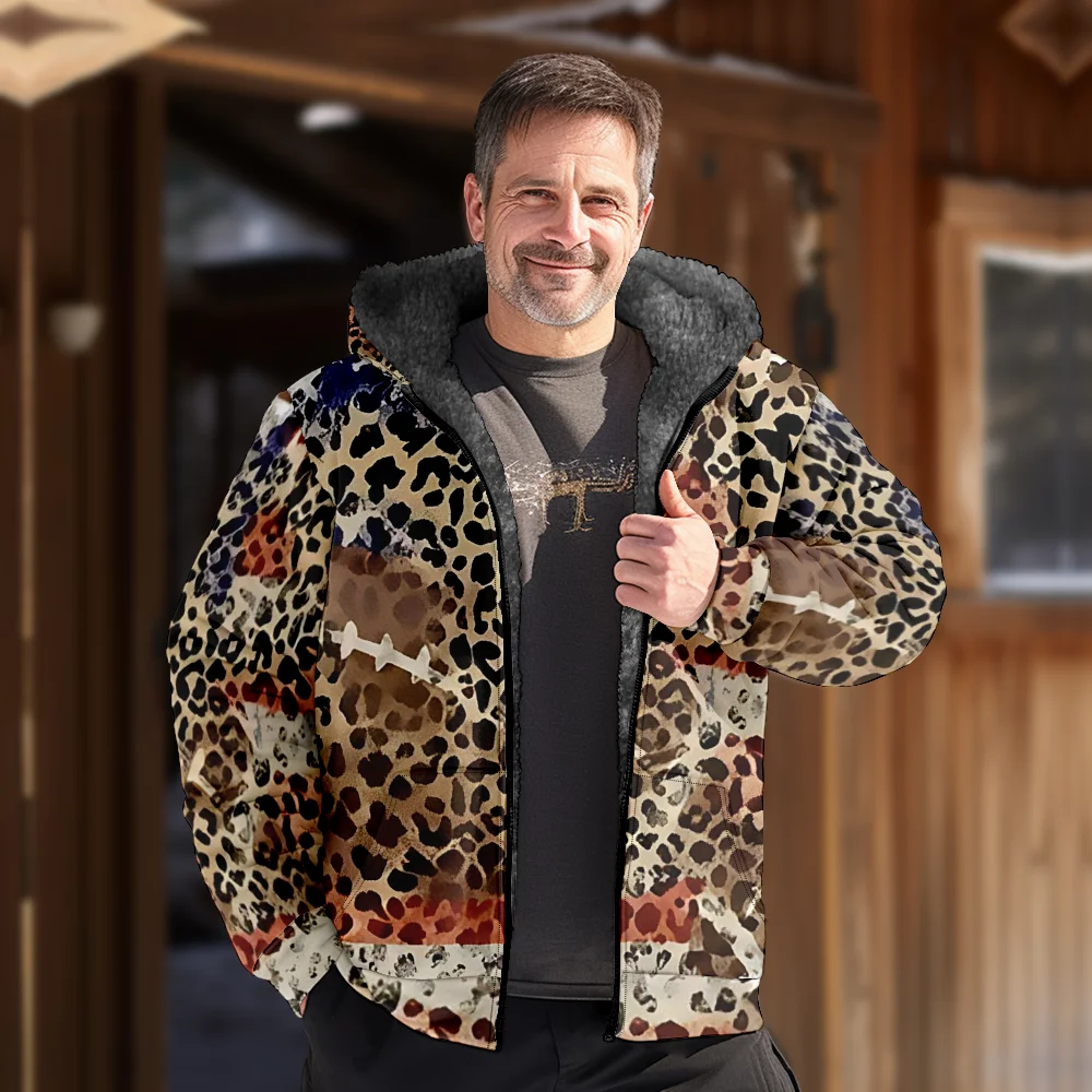 Men's Leopard Pattern Winter Jacket – Hooded, Casual | Camo Colors
