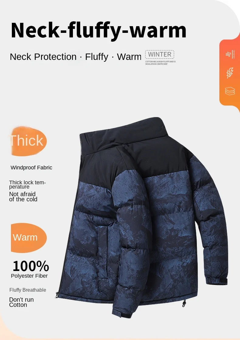 Men's Hip-Hop Camo Jacket: Windproof, Padded Stand Collar Parka Camo Colors