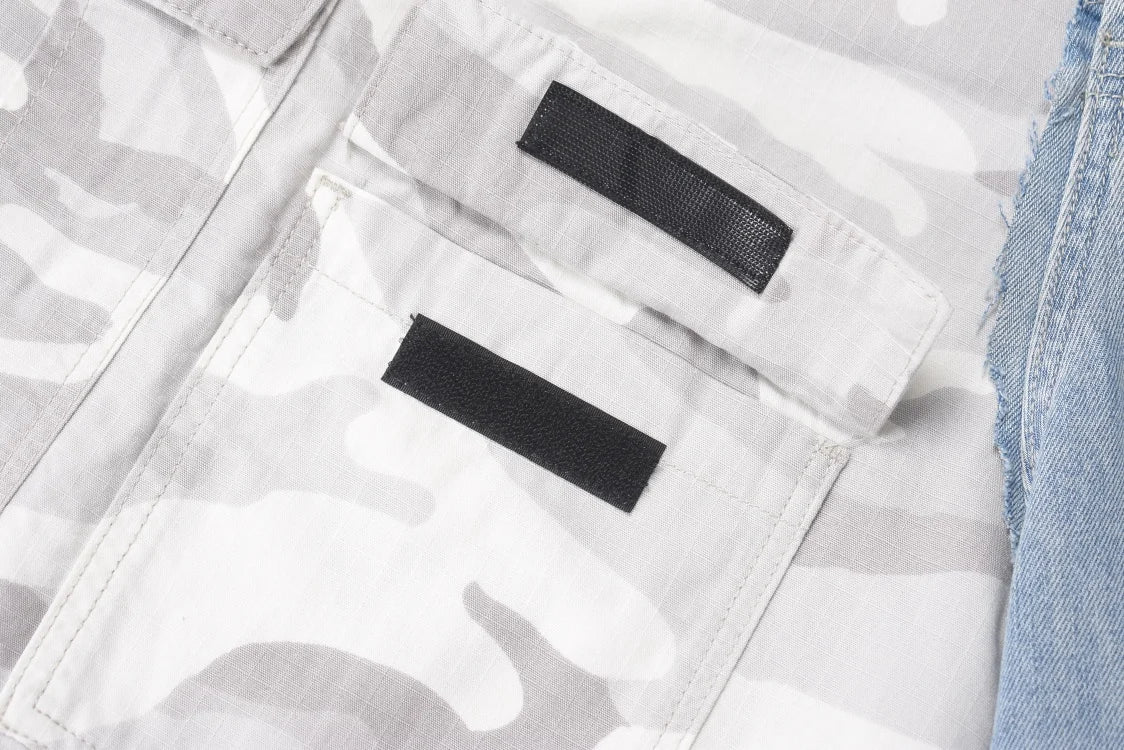 Men's Vintage Washed Camo Spliced Wide-Leg Jeans | Camo Colors