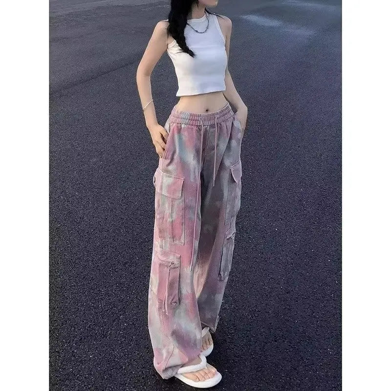 Y2K Pink Camo Wide-Leg Cargo Pants – Streetwear Vibes | Camo Colors