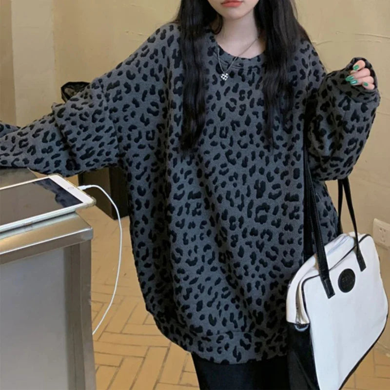 Leopard Print Y2K Harajuku Oversized Sweatshirt | Camo Colors