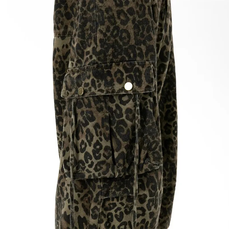 Cyber Y2K Leopard Baggy Stacked Cargo Jeans | Streetwear Style | Camo Colors