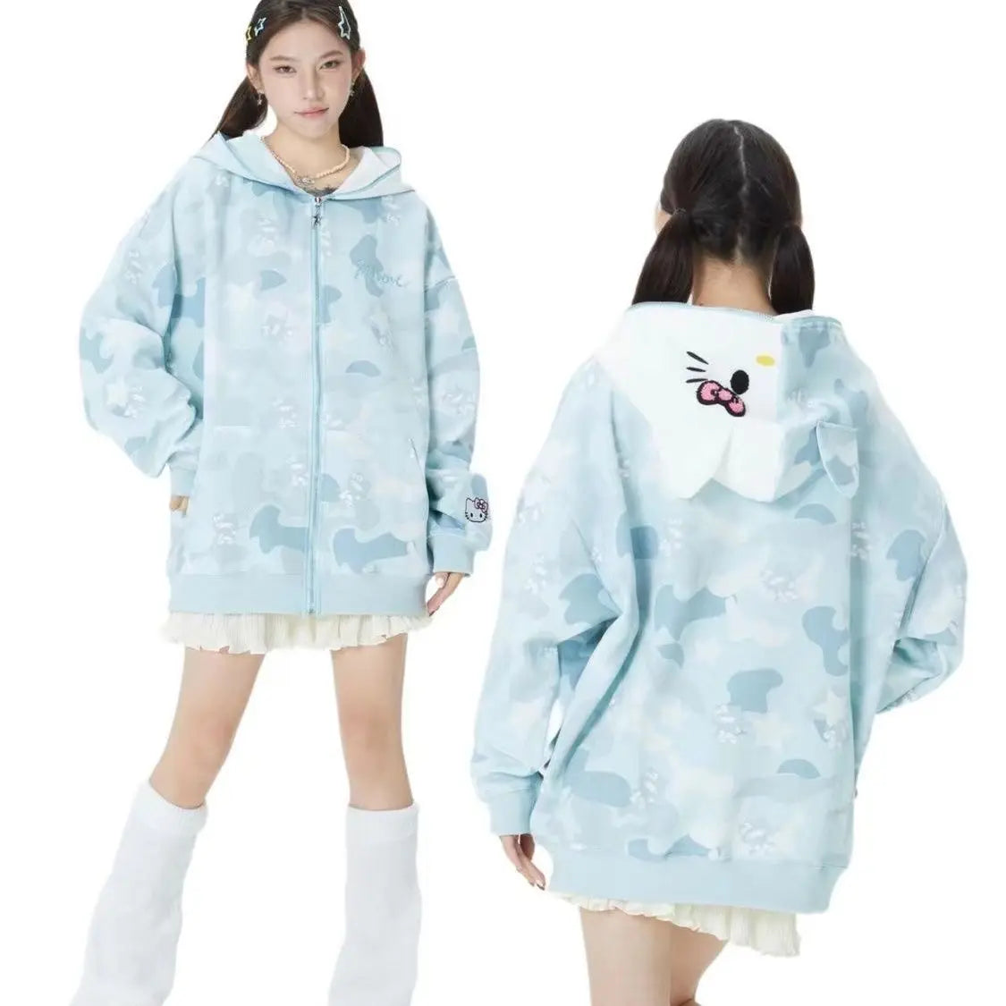 Anime Couple Outfit Cotton Cute Cardigan Jacket – Hello Kitty Hoodie | Camo Colors