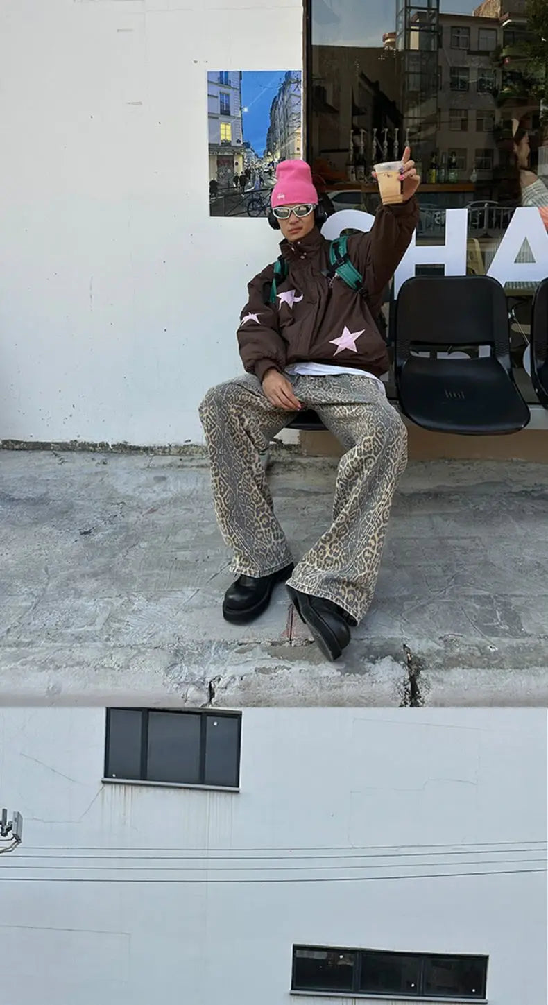 Camo Leopard Print Jeans for Men & Women Loose Straight Fit Camo Colors