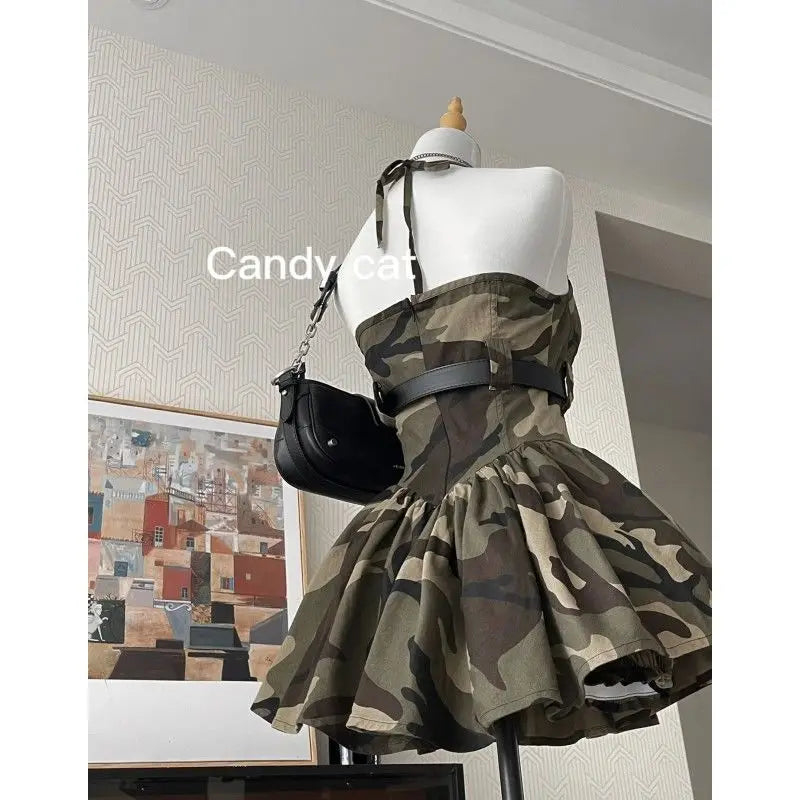 Harajuku Spicy Girl Camo Camisole Skirt Mini Dress 2025 Y2K Camo Colors