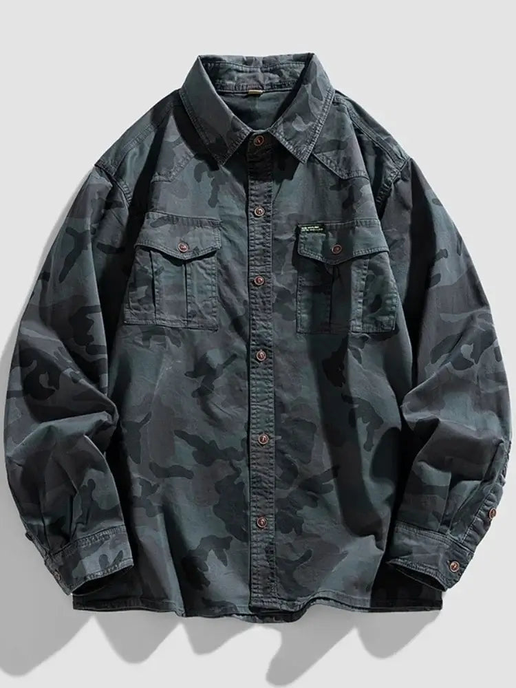 Men’s Camouflage Cotton Button-Up Shirt – Casual & Loose Fit | Camo Colors