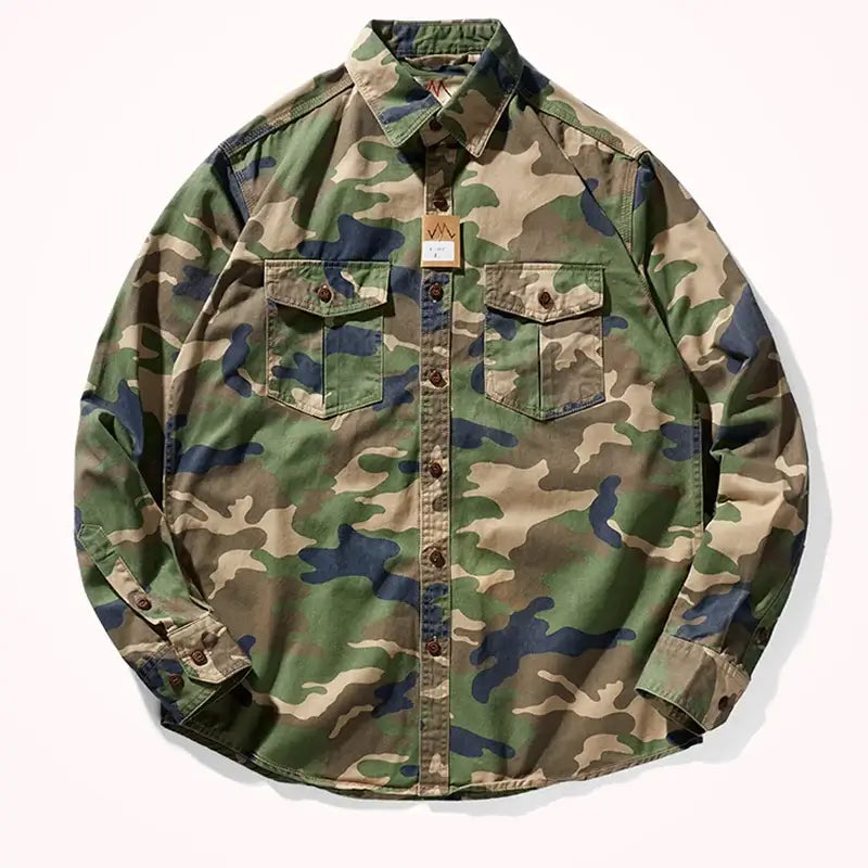 Military Style Camouflage Shirt – Spring & Fall Casual Cotton Top | Camo Colors