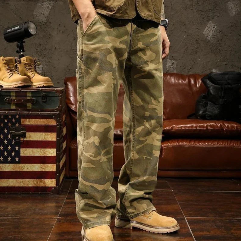 Camouflage Safari Wide-Leg Jeans with Pockets | Camo Colors