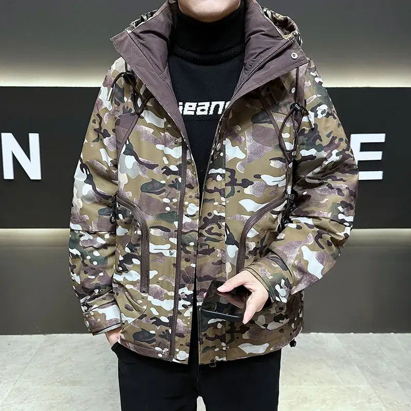 Men's Camouflage Hooded Down Jacket | White Duck Down Puffer Camo Colors