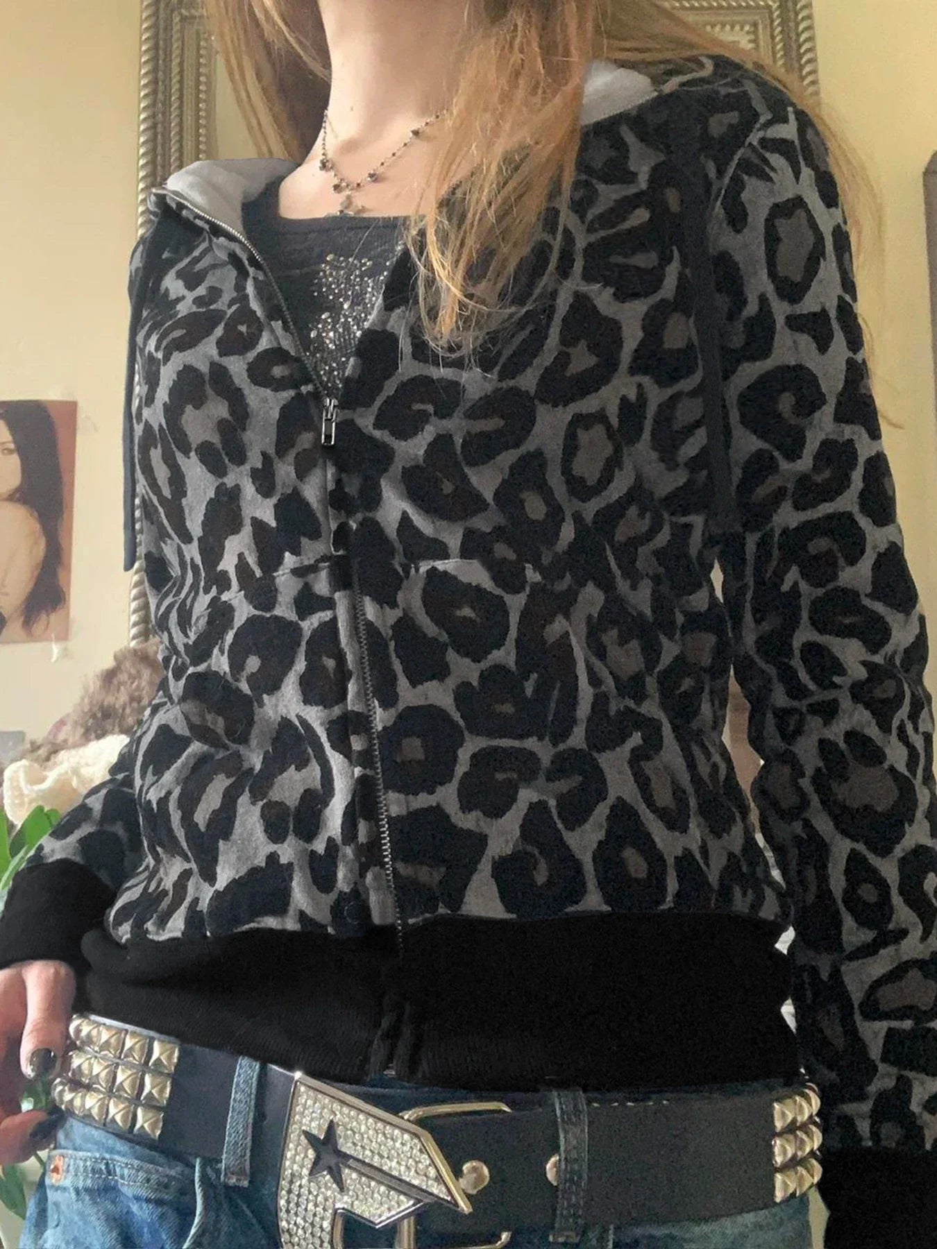 Y2K Leopard Print Velvet Zip-Up Hoodie | Camo Colors