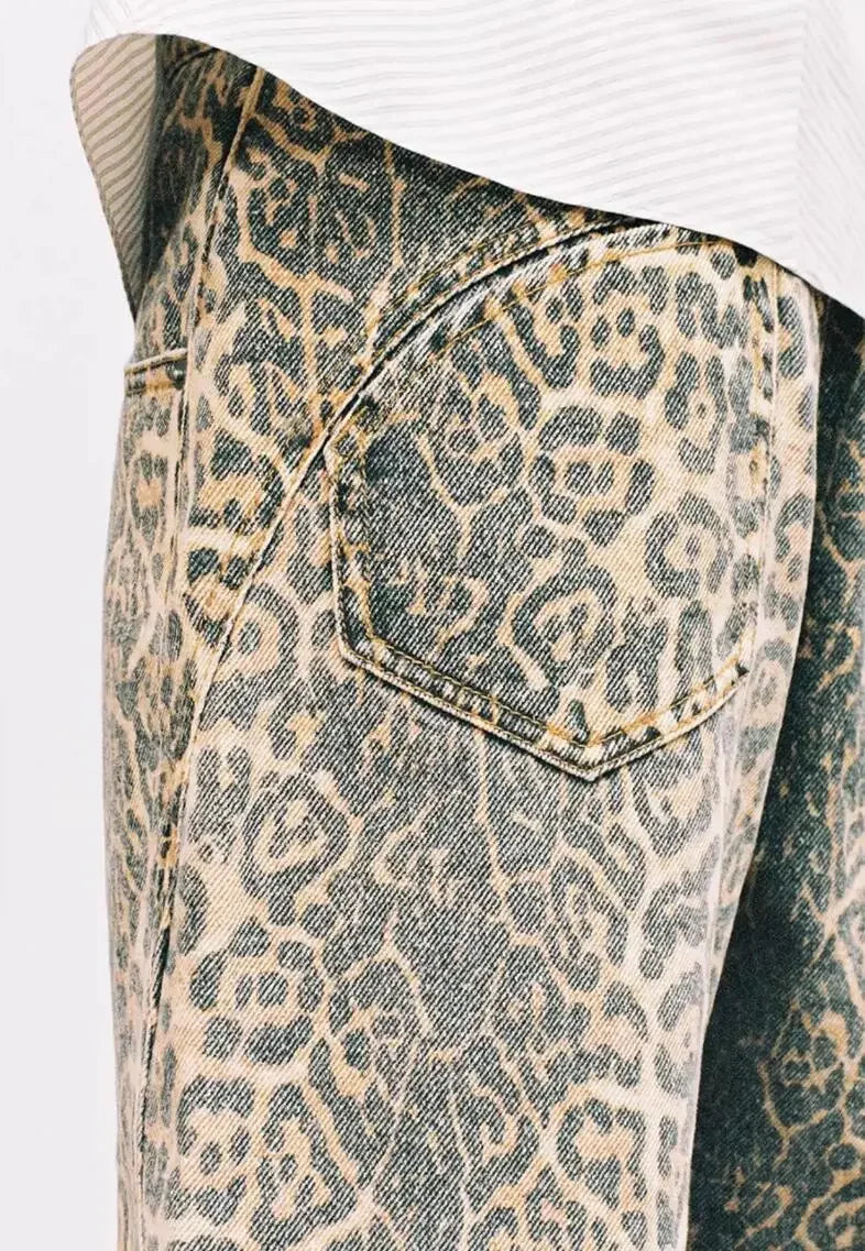 Women’s Retro Leopard Print Wide Leg Jeans | Y2K Hip-Hop Style | Camo Colors