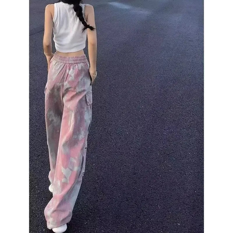 Y2K Pink Camo Wide-Leg Cargo Pants – Streetwear Vibes | Camo Colors