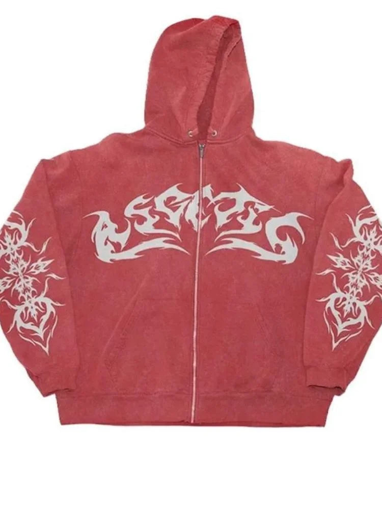 Gothic Y2K Zip-Up Hoodie | Retro Punk Streetwear for Women | Camo Colors