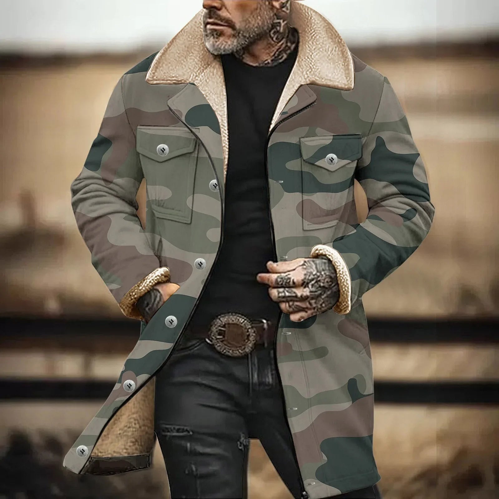 Men’s 3D Printed Vintage Military Jacket | Camo Colors