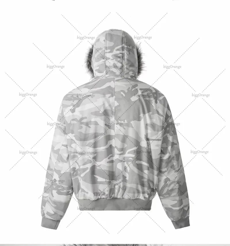 Harajuku Camo Bomber Jacket with Fur Collar Warm Coat Men Camo Colors